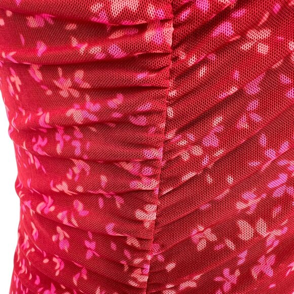 41 Hawthorn Floral Ruched Midi Mesh Overlay Dress Berry Red Pink Size Large NWT - Picture 5 of 11